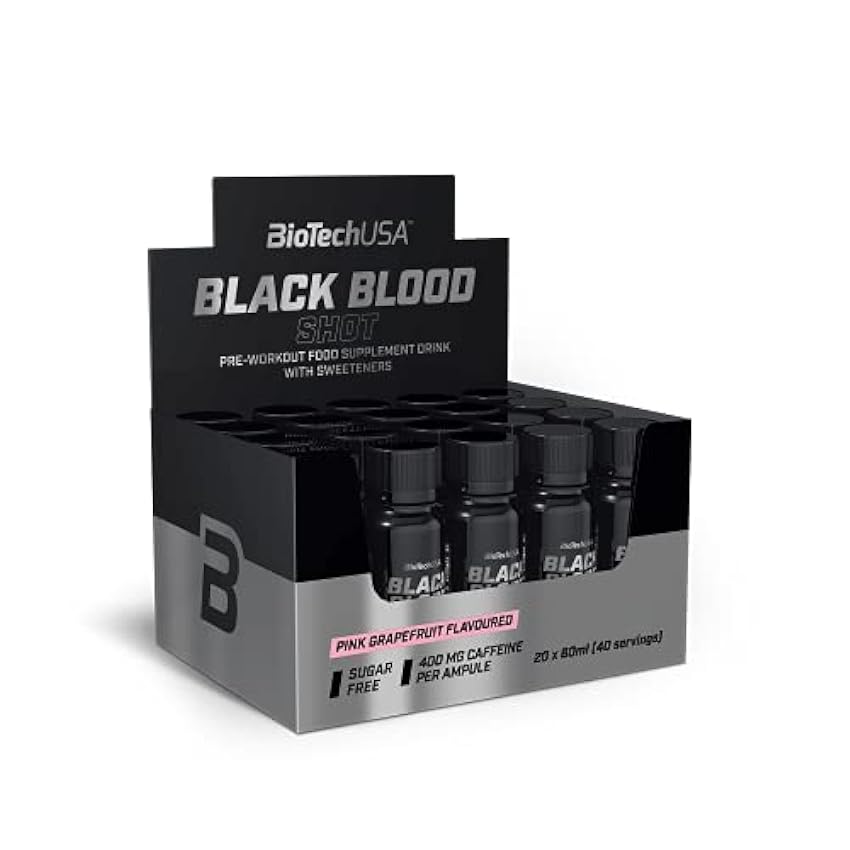 BioTechUSA Black Blood Shot | Fórmula pre-entrenamiento sin azúcar | 5 ingredientes activos | 400mg cafeína | Ampollas listas para beber | 20 * 60 ml | Pomelo rosado P6XJ3qmm