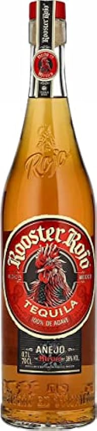 Rooster Rojo Añejo Tequila - Elaborado con 100% Agave Azul Weber - Doble Destilación, Filtrado por Plata, Envejecido en Barrica - 38% Vol 70cl (700ml / 0.7 Litro) Botella de Vidrio IZcRy94y
