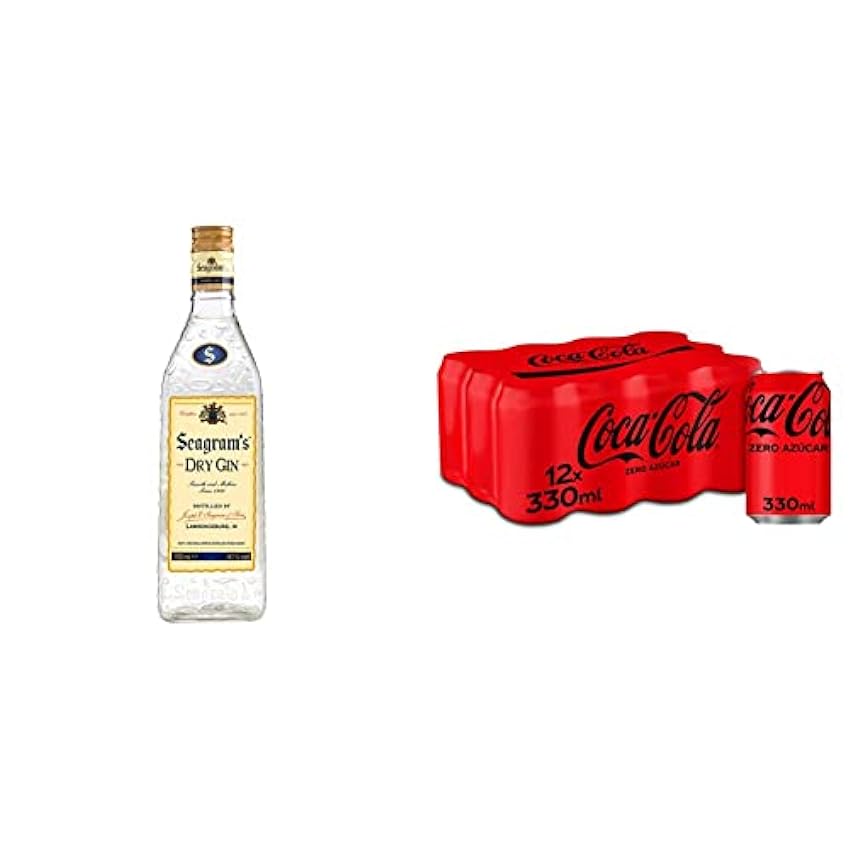 Seagram´s Dry Ginebra Premium - 700 ml & Coca-Cola Zero Azúcar, 12 x 330ml kmqLgz4K
