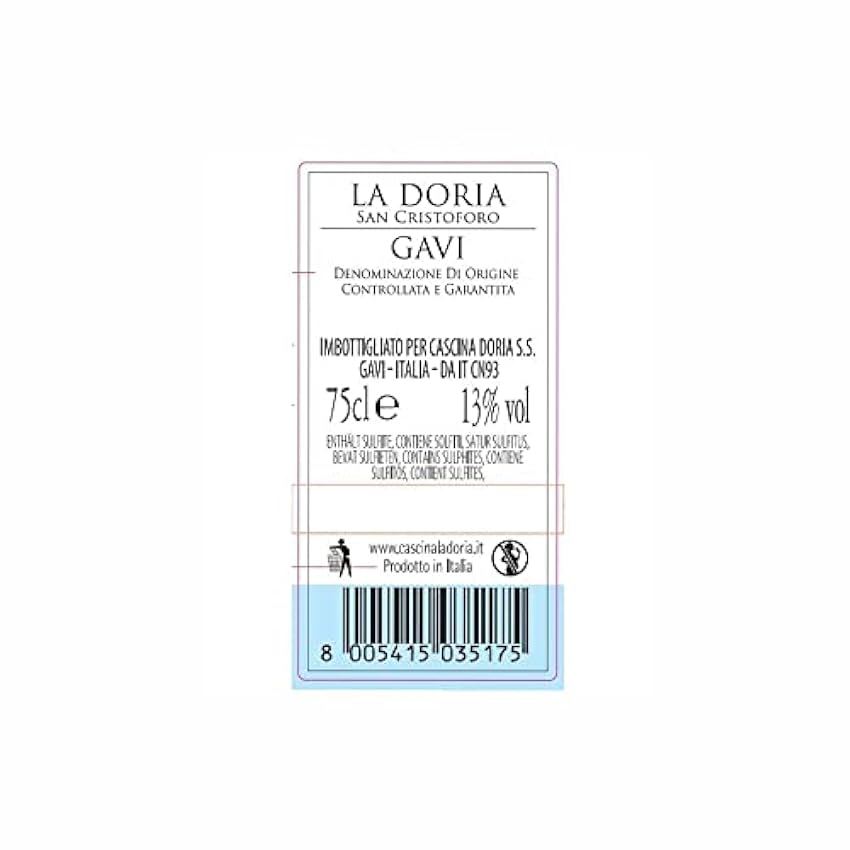 La Doria Gavi DOCG Vino Blanco Seco Italiano - 1 Botella X 750ml JMgOWnqQ