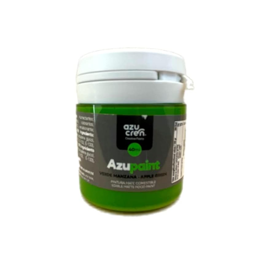 Azucren - AZUPAINT - Pintura Mate Comestible - Repostería Creativa - Apto para Aerógrafo - Fácil de USar - 40 ML (Verde Manzana) fJrSU4tw