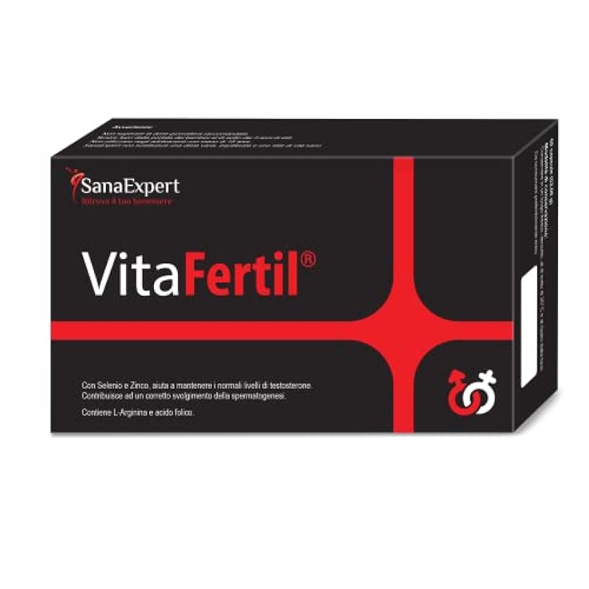 SanaExpert VitaFertil | SUPLEMENTO NATURAL PARA LA FERTILIDAD MASCULINA | con L-arginina, Zinc, Vitamina C (60 cápsulas). gaoZ6VU9