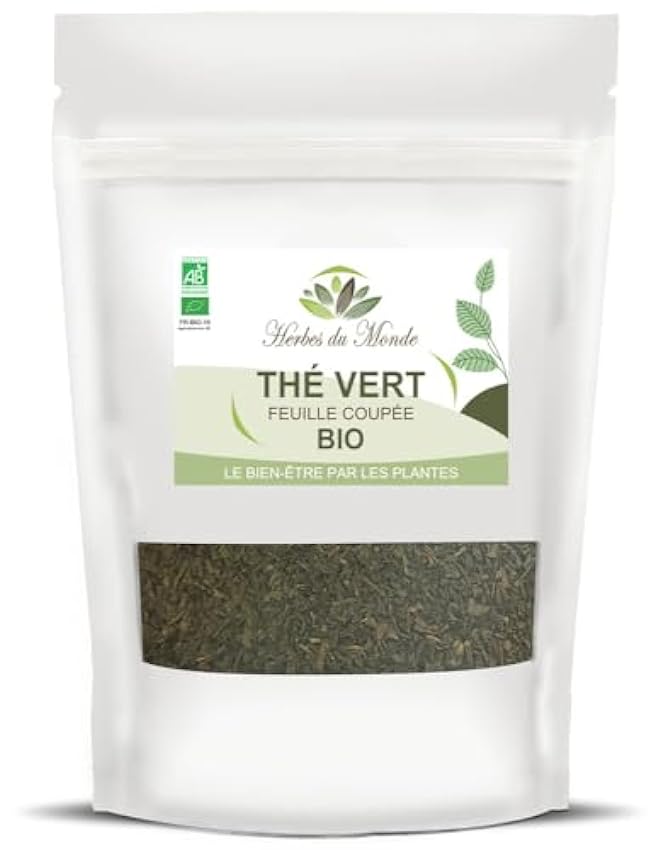 Herbes du Monde - Té verde ORGÁNICO - Té de hojas sueltas 100% puro y natural, té adelgazante orgánico para bajar de peso, potentes antioxidantes naturales - 1 bolsa de 100 g con certificación AB GYvM5acV