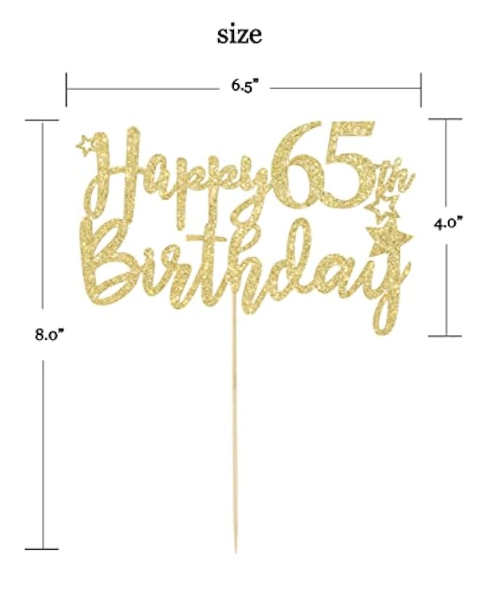 LOVENJOY Happy 65th Birthday Cake Topper 65 y Fabuloso Decoración Para Tarta de Cumpleaños Purpurina Dorada Adorno Para Tarta de Cumpleaños Po3VELzt