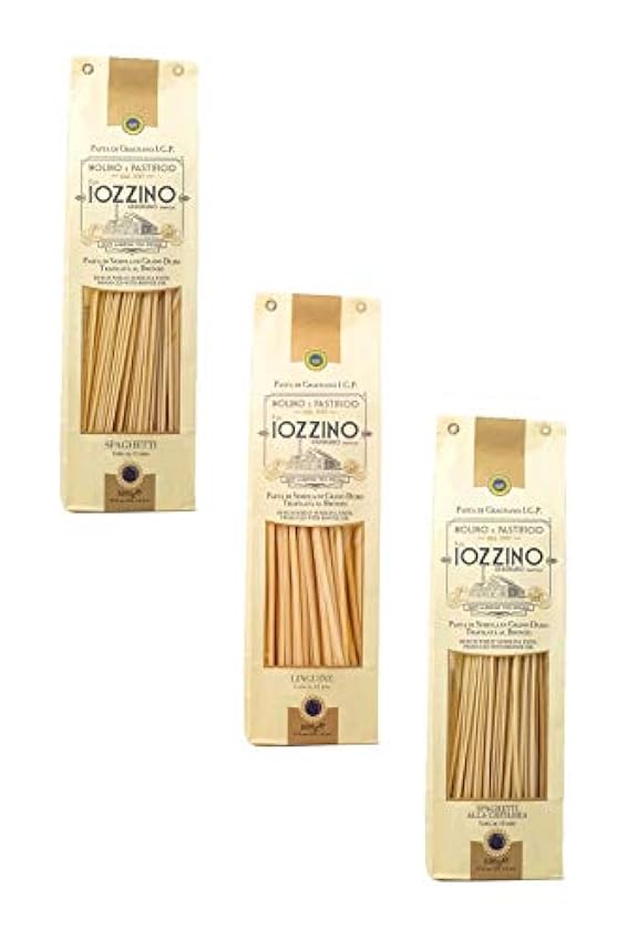 Pastificio F.lli Iozzino - Pasta de Gragnano IGP - Formatos de pasta larga 3Kg (6x500g) | 1 Kg linguine + 1 Kg spaghetti di Gragnano + 1 Kg spaghetti alla chitarra | ObPQDhHl