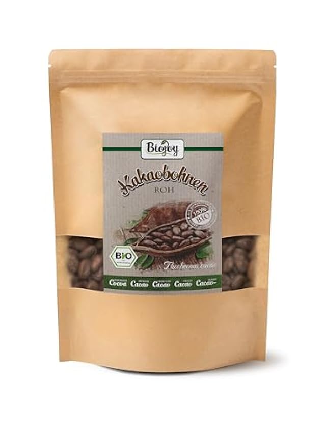 Biojoy Granos de Cacao crudos BÍO (1 kg), granos enteros, sin azúcar, Theobroma cacao GOtQ1aga