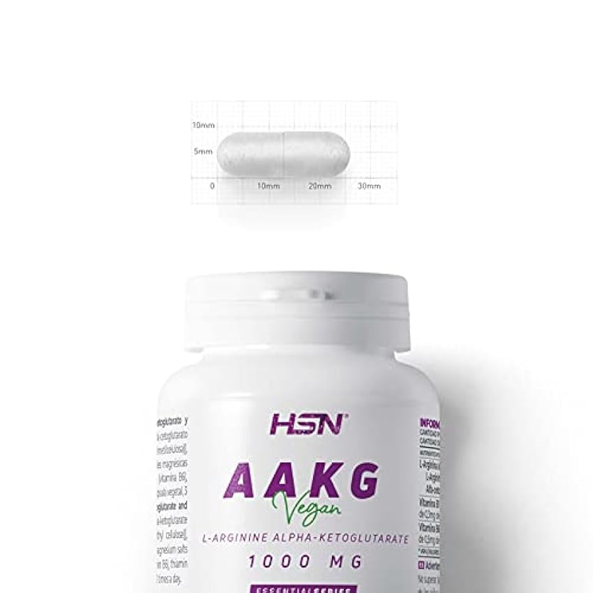 HSN Arginina AAKG Cápsulas | 120 Cápsulas Vegetales por Envase | 3000 mg de L-Arginina Alfa-Cetoglutarato por Dosis Diaria | Con Vitamina B1 y B6 | No-GMO, Vegano, Sin Gluten KzxGHe1k
