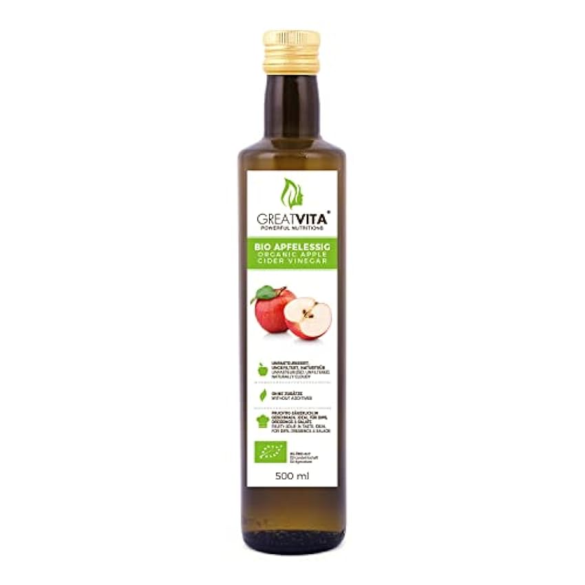 MeaVita Vinagre de Sidra Orgánico de Manzana, naturalmente turbio y sin filtrar con nuez de vinagre, 1 paquete (1 x 500 ml) jeJCDvrB
