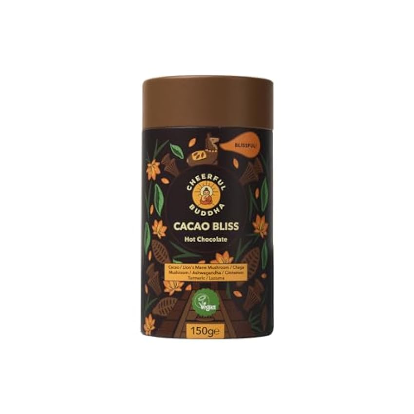 Cheerful Buddha - Chocolate caliente Cacao Bliss. Alternativa energizante al café potenciada con superalimentos, sin azúcares añadidos, sin nervios y apta para veganos (150 g) kR97eZqm