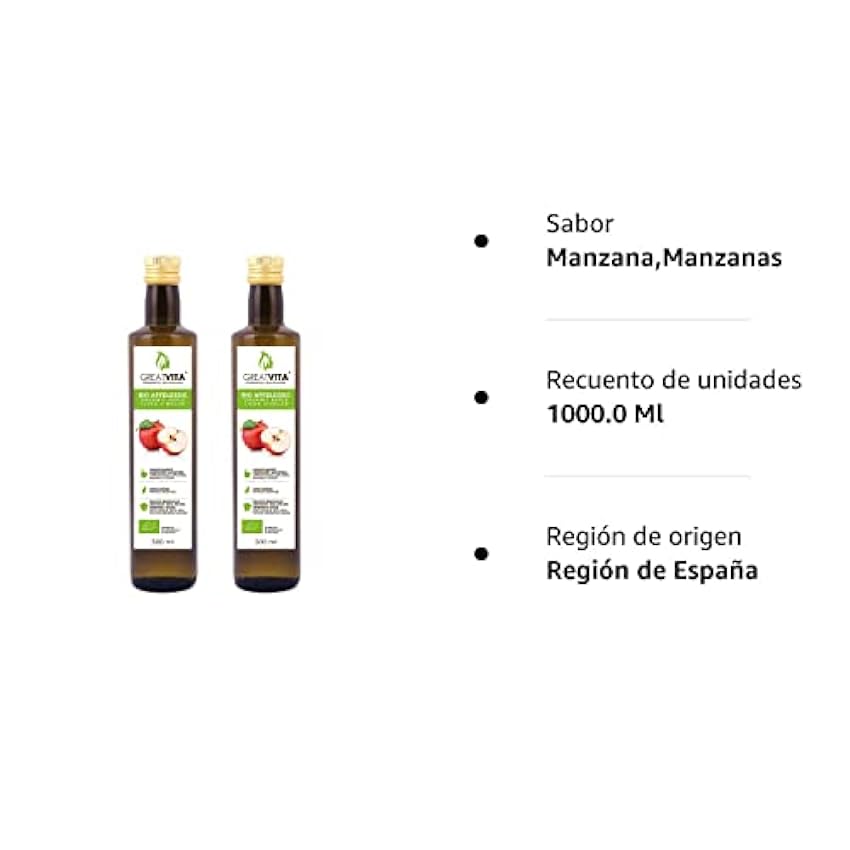 MeaVita Vinagre de Sidra Orgánico de Manzana, natural turbio y sin filtrar con nuez de vinagre, paquete de 2 (2 x 500 ml) fOVpQgGE