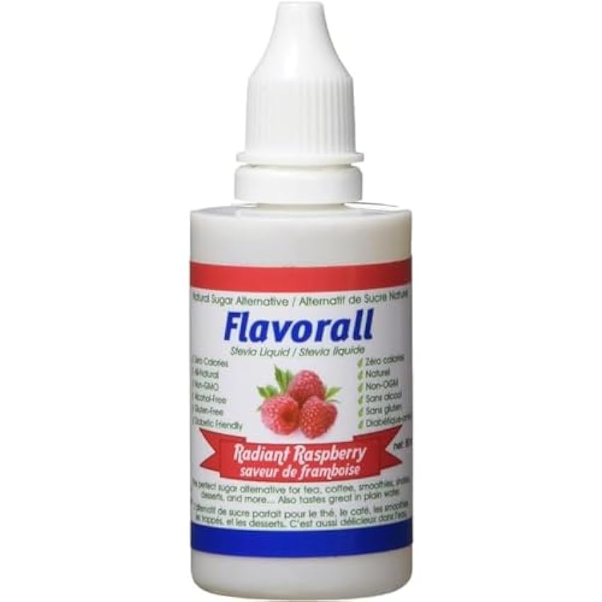 Flavorall Radiant Raspberry, 50 ML Liquid Flavored Stevia Drops, No Bitter Aftertaste, Organic & Pure Sugar Substitute Sweetener, 25 Flavors, Alcohol Free JEZawvgE