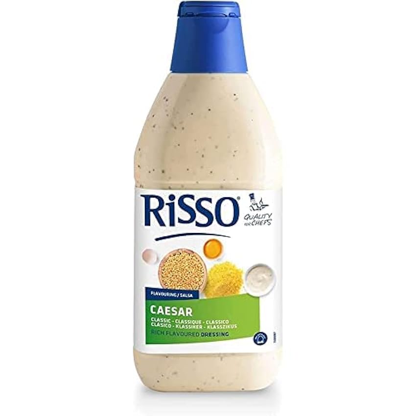 Salsa César - Ideal para Ensaladas - Bote de 750 ml - Salsa con Queso - Sabor Auténtico y Textura firme - Producto Vegetariano - Elaboración con Huevos Camperos - Risso fn07Jz32