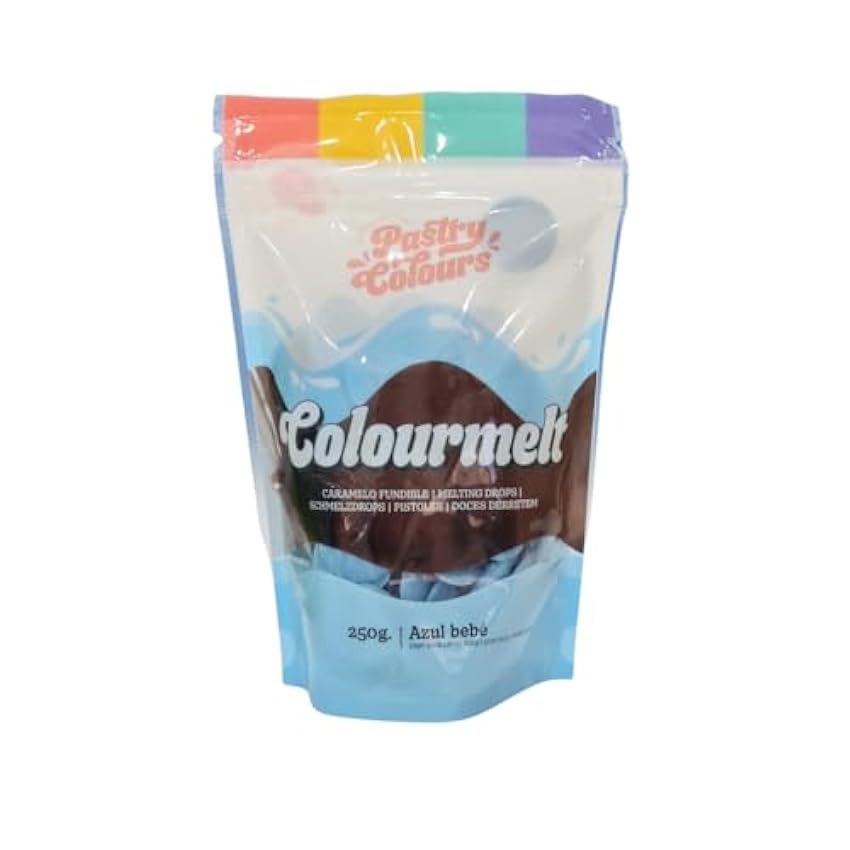 PASTRY COLOURS - Melts Azúl Bebé - Melts de Colores - Chocolate para Fundir - Cobertura para Pasteles - Bolsa de 250g (Azul bebé) PsJgX6li