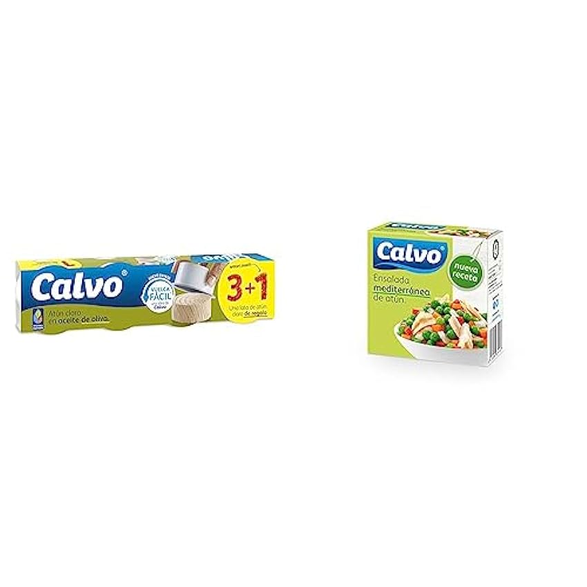 Calvo Atún claro en aceite de Oliva Pack3+1 65g & Ensalada Mediterránea de Atún 150g MzZzvyap