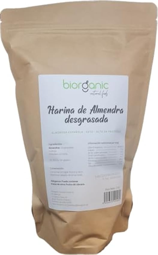Harina de Almendra DESGRASADA 1kg KETO, 100% natural, PROTEICA – SIN GLUTEN – 48g de proteínas. Biorganic kJIFdGzq