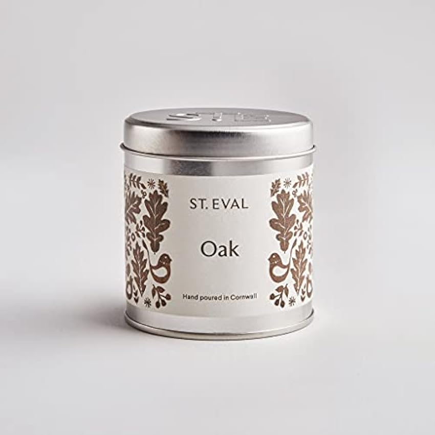 St. Eval Oak - Vela aromática de lata – Colección Folk – Fragancia refrescante – Aroma suave y amaderado de musgo de roble cosechado en especias ricas y cálidas – Fabricado en Cornwall lhG5PyR3