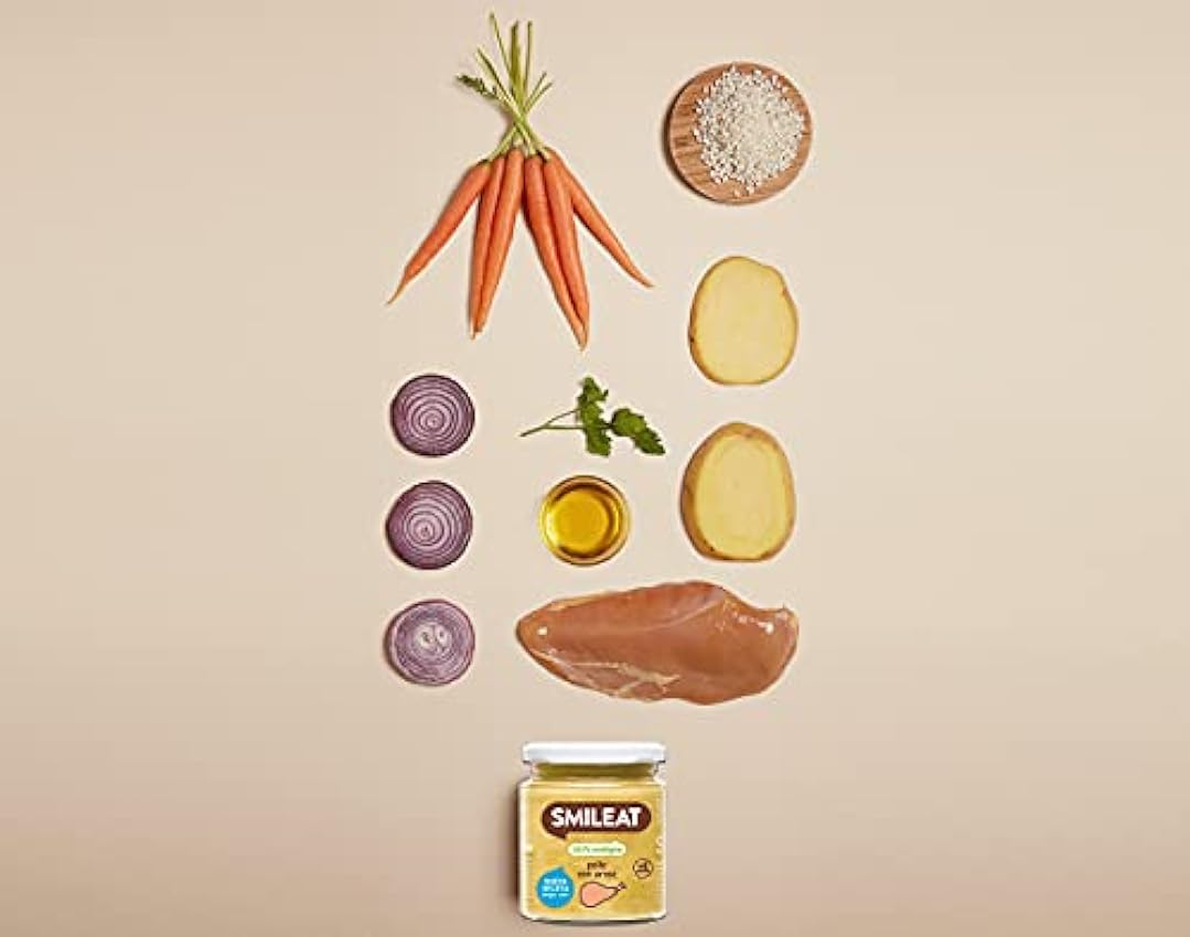 SMILEAT EAT & SMILE Tarritos de Pollo con Arroz, Ingredientes Naturales, Para Bebés a Partir de los 6 Meses - Pack de 12 x 230g - 2760g FU1DkApK