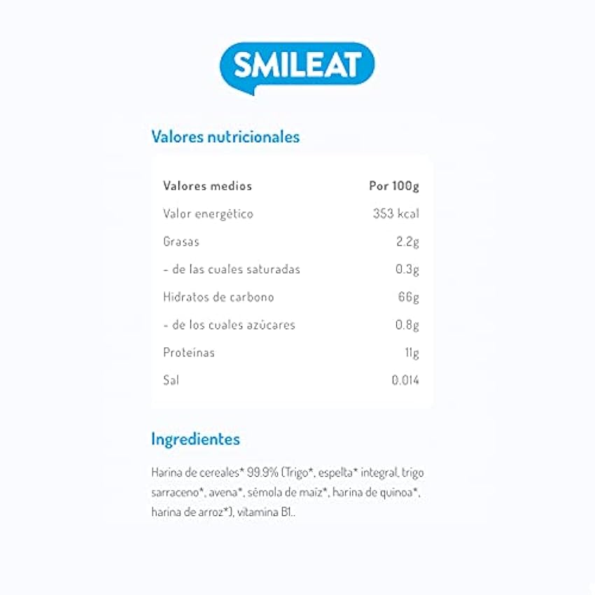 Smileat | Papilla Ecológica de 7 Cereales para Bebés desde los 6 Meses | Sólo con Ingredientes Naturales | Papilla Sana y Saludable | Sin Azúcar ni Gluten | Pack de 6 x 200 g npdzDqc5