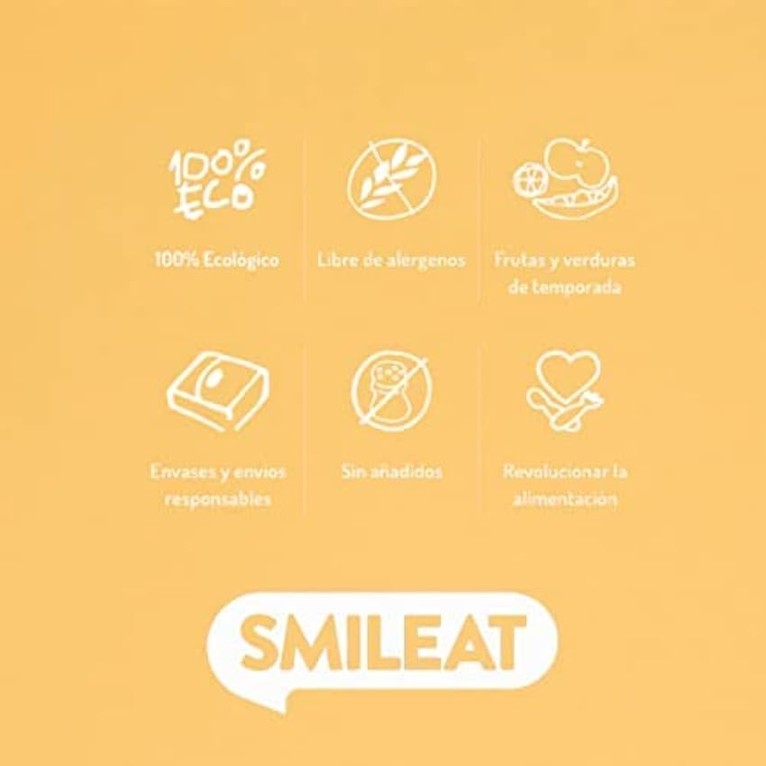 Smileat - Tarritos Ecológicos de Frutas, Ingredientes Naturales, para Bebés desde 4 Meses, Sano y Saludable, sin Gluten, Sabor Multifrutas con Mango - Pack de 12 x 130 g = 1560 g GhFz9ulm