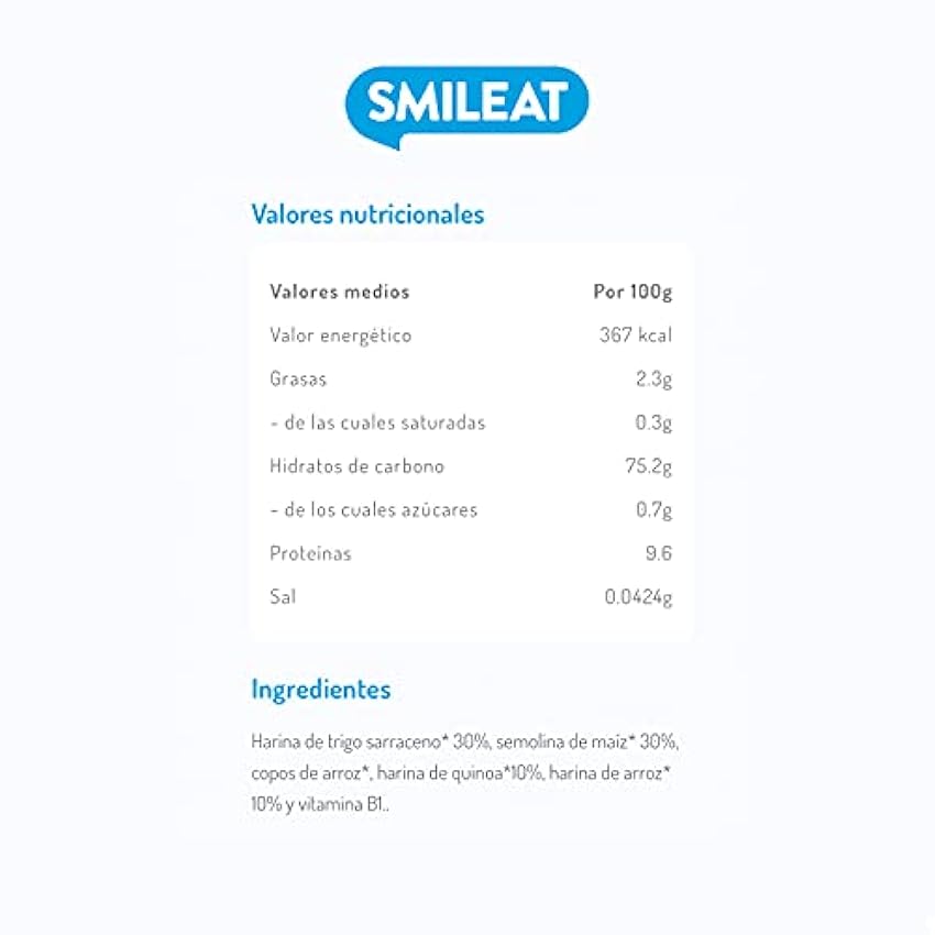 Smileat | Papilla Ecológica de Cereales para Bebés | Para Bebés desde los 4 Meses | Con Quinoa, Cereales e Ingredientes Naturales | Papilla Sana y Saludable | Sin Azúcar ni Gluten | Pack de 6x200g IjjPd2ae