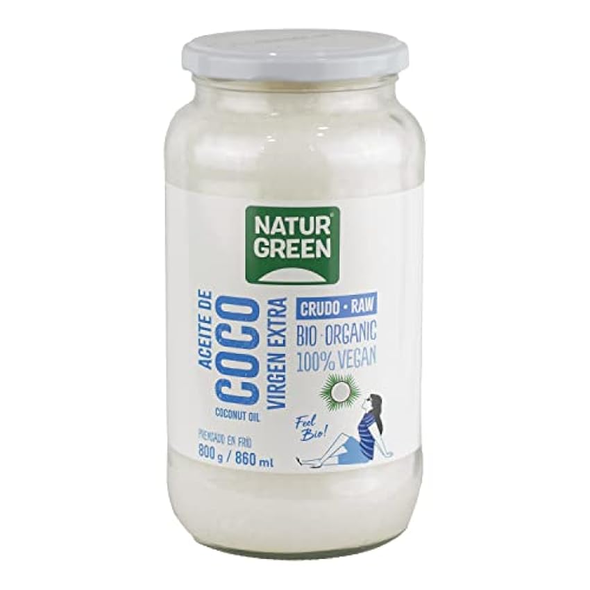 NaturGreen - Aceite de Coco Bio, Virgen Extra, Ideal para Cocinar, Hidrata Piel y Cabello, Ingredientes Naturales, Apto para Veganos - 860ml/ 800g, Pack 2 unidades flfL4uQ9