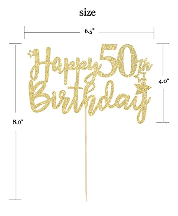LOVENJOY Happy 50th Birthday Cake Topper 50 y Fabuloso Decoración Para Tarta de Cumpleaños Purpurina Dorada Adorno Para Tarta de Cumpleaños nEShtV7y