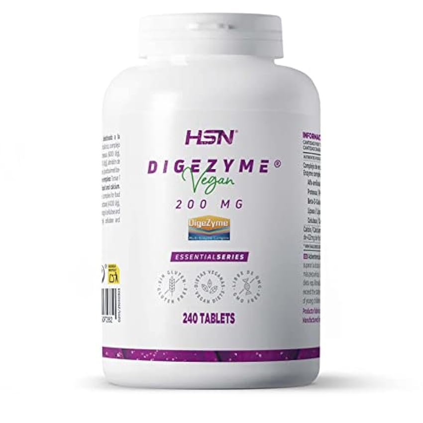 Digezyme Enzimas Digestivas de HSN | 240 Tabletas 200 mg Complejo Patentado para Mejorar la Digestión de Proteínas, Hidratos y Grasas | Absorción de Nutrientes | No-GMO, Vegano, Sin Gluten Mj7qtIlc