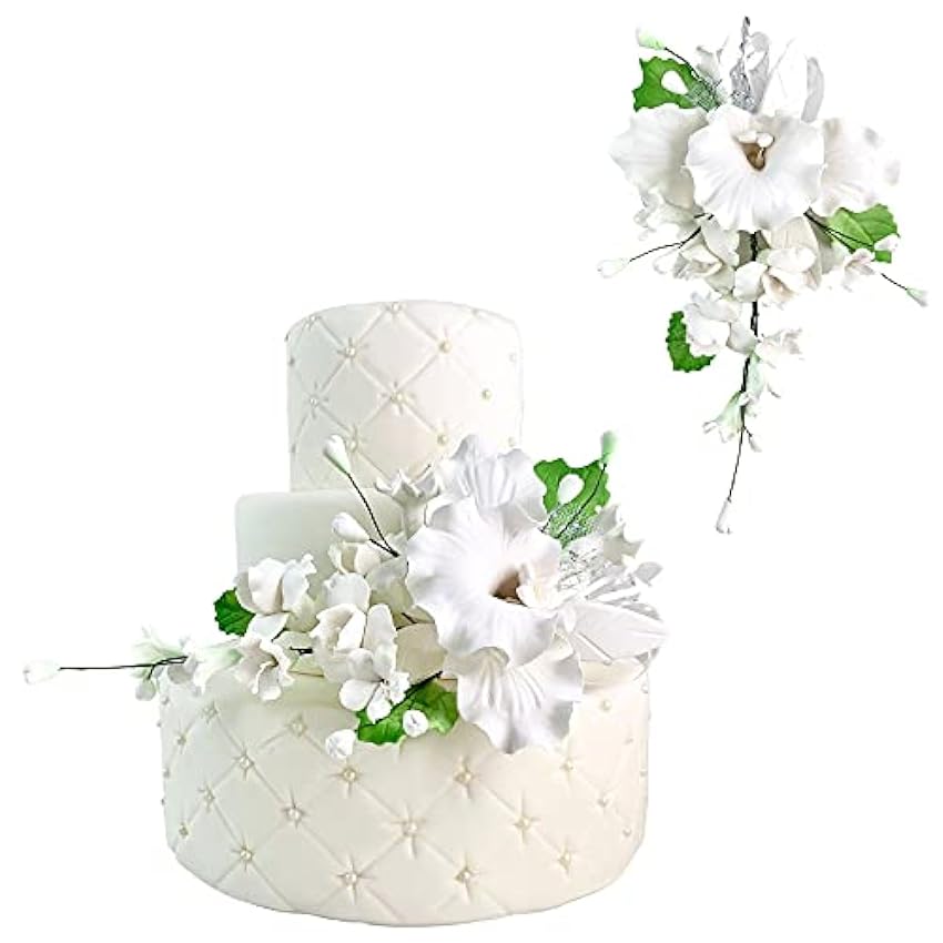 Ramo de flores y gran orquídea de azúcar de 20 cm. Cake topper para decoración de tartas, fiesta, cumpleaños, bautizos y bodas (Orquídea opción 1) mCvCRQg2