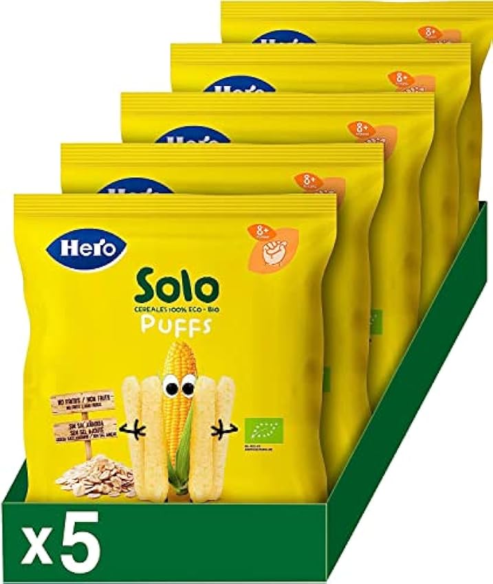Hero Solo Snacks Infantiles Ecológicos, con Ingredientes Naturales, Sanos y Saludables - 5 Snacks de Fresitas, 5 Snacks de Mango y 5 Snacks de Maíz y Avena - Total 15 Bolsitas Nz7MCCQP
