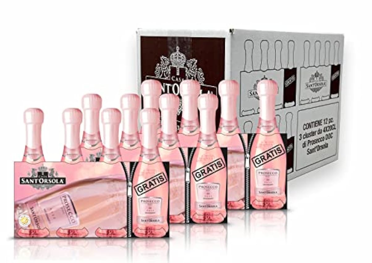 Sant´Orsola Prosecco D.O.C. Millesimato Rosè Extradry Pequeño Vino Espumoso Italiano - 9 Botellas X 200ml + 3 regalo iFJZ32ob