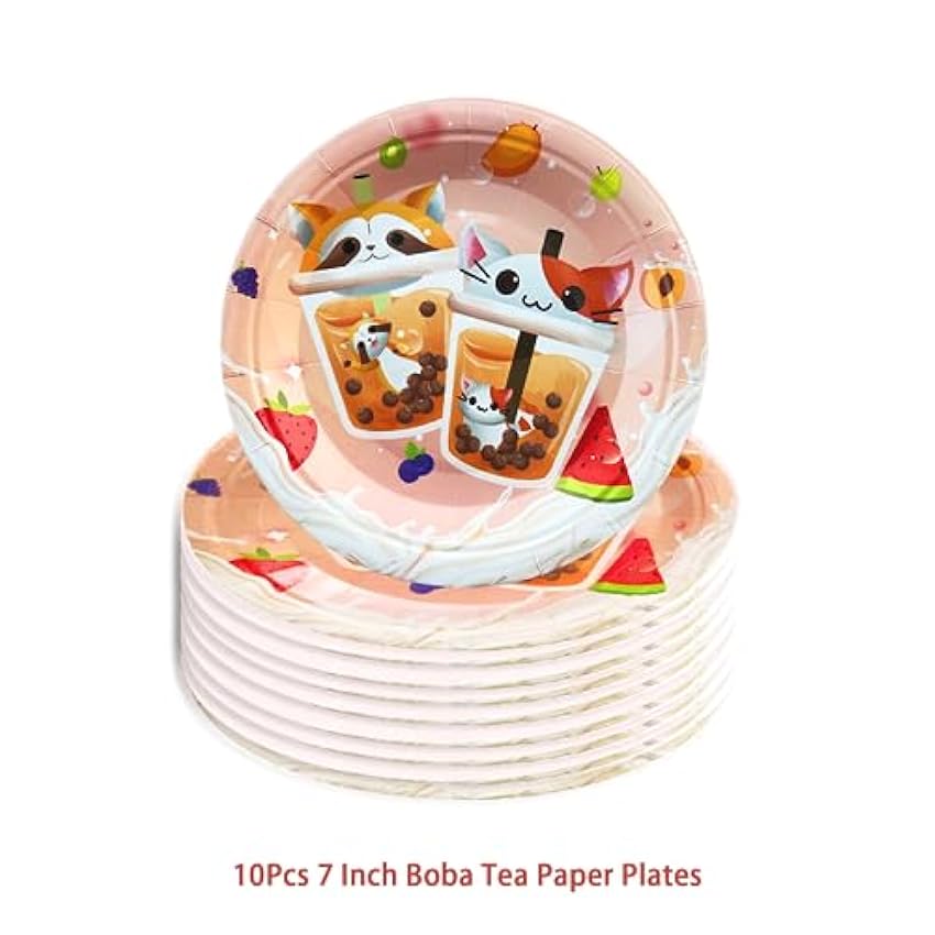 Paquete de 20 platos desechables para fiesta de té Boba, platos de papel de té de burbujas para platos de té Boba, decoraciones de fiesta de té Boba, suministros de fiesta de cumpleaños (10 x 9, 10 x o5dYYHlf