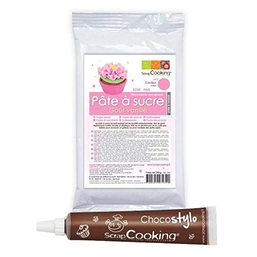 Pasta de azúcar rosa sabor vainilla + Tubo de chocolate