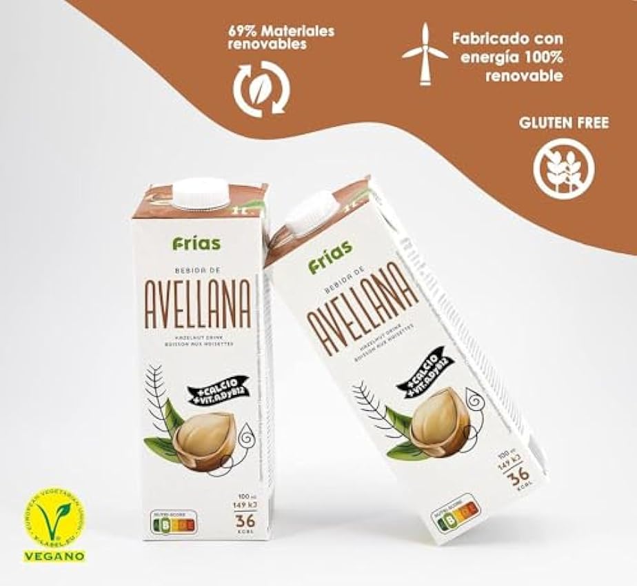 Frías - Bebida Vegetal de Avellana - Enriquecida con Calcio - Pack de 6 Unidades de 1L - 100% Vegana - Sin Gluten y Sin Lactosa - Bajo Contenido en Grasas Saturadas mpktM2ja