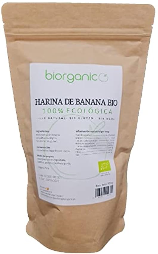 Biorganic Harina de Banana (Plátano verde macho maduro) 500g - SIN GLUTEN - Banana en polvo. De Perú. GC96mjgg