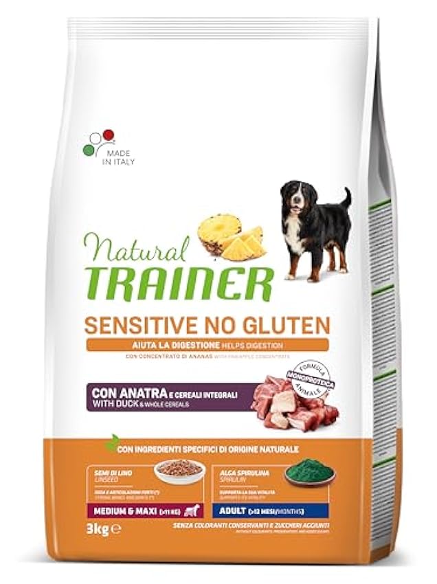 Trainer Natural Sensitive No Gluten - Pienso para Perros Medium-Maxi Adult con Pato y Cereales Integrales - 3kg gNWduiwu