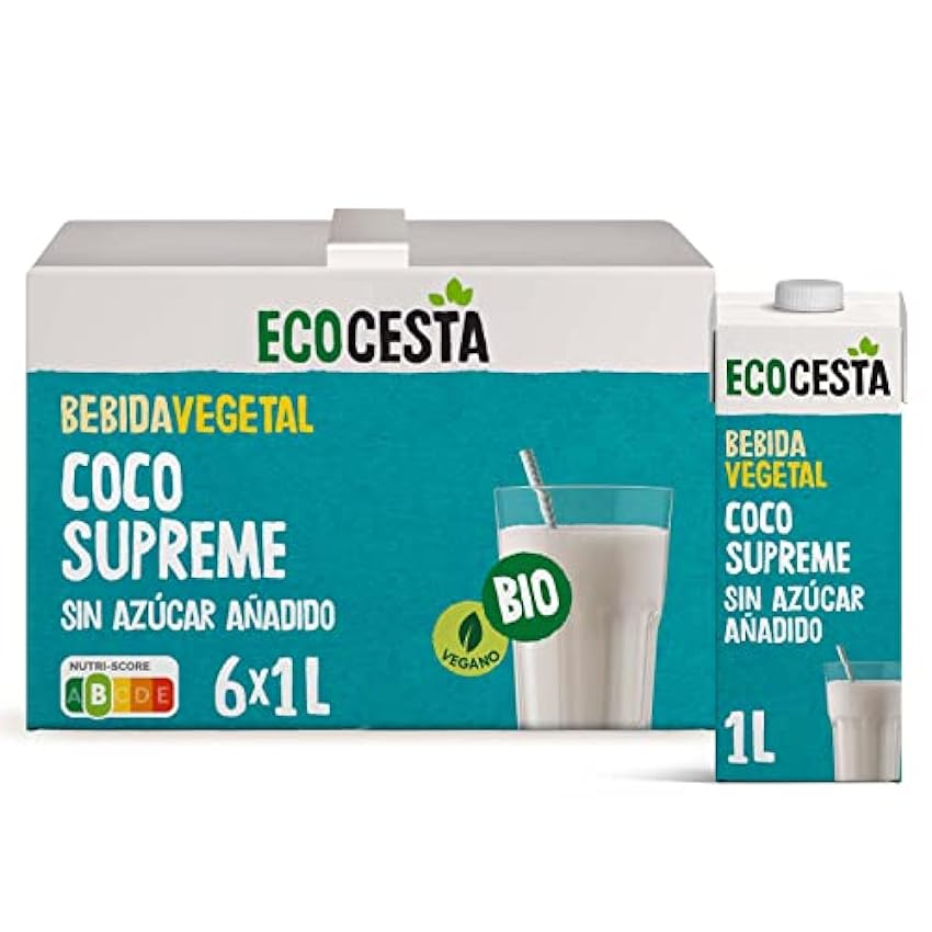 Ecocesta - Pack de 6 Unidades de 1 L de Bebida Ecológica Vegetal de Coco Supreme - Sin Azúcar Añadido y Sin Gluten - Apto para Veganos m9MMKzab