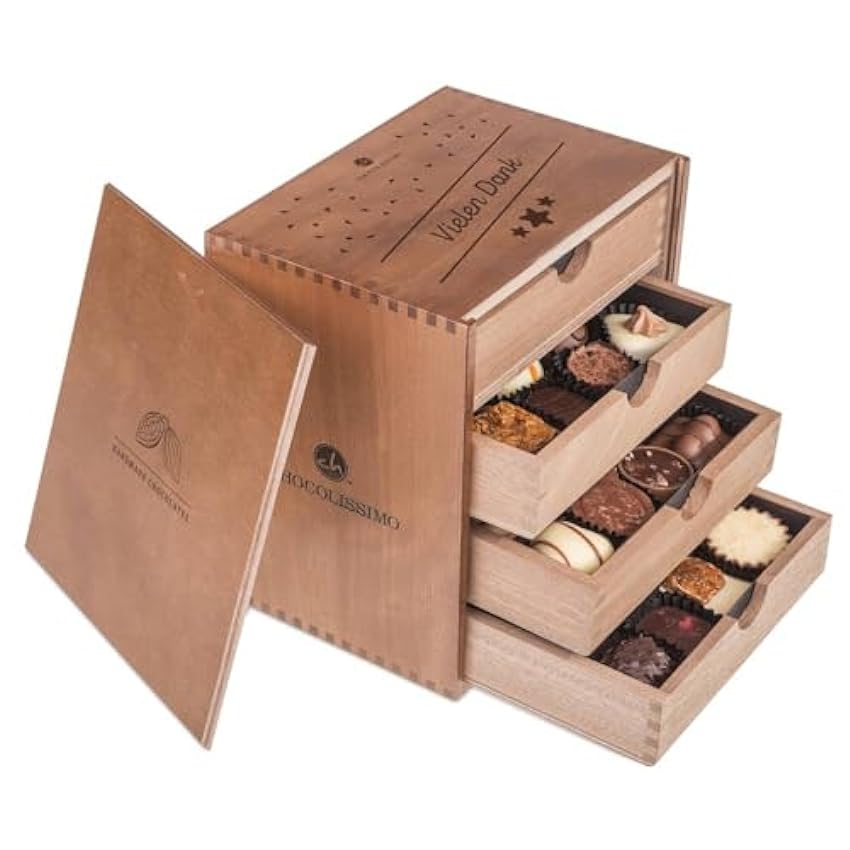 ChocoMassimo – Gracias – 40 deliciosos bombones en una caja de madera con cajones | gracias presente | Idea de regalo | Mujer | Hombre | Adulto | Amigo | Padres | Colega | Mujeres | Hombres mSw0vvAo