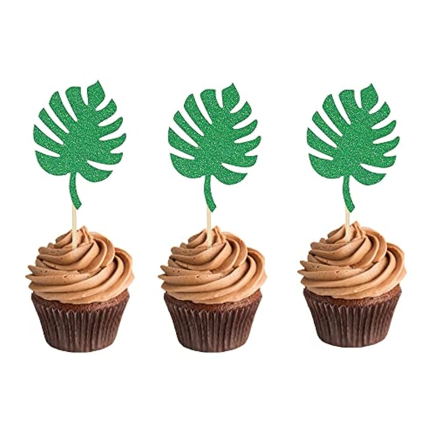 24 adornos para cupcakes con hojas tropicales de tortug
