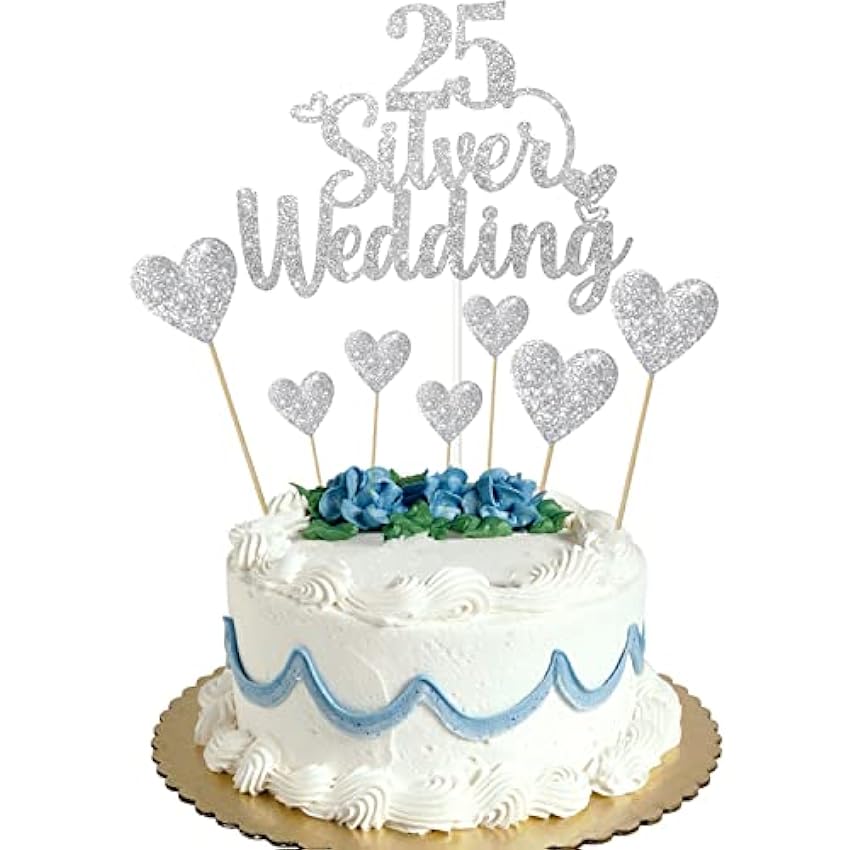 Elicola Decoración para tartas de 25 aniversario, boda, aniversario, corazón, decoración de pastel para celebración, suministros de fiesta GAFfBdXD