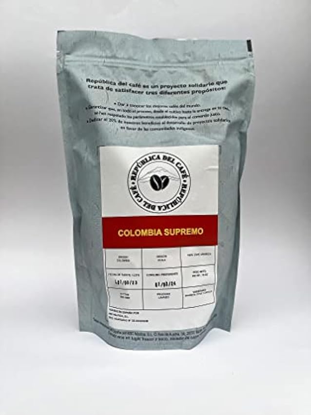 República del café- Café en grano 100% Arábica COLOMBIA SUPREMO - Café de origen - Tueste natural artesano - 2 X Paquete de café de 450 gramos con cierre zip y válvula Hk6lLXyj