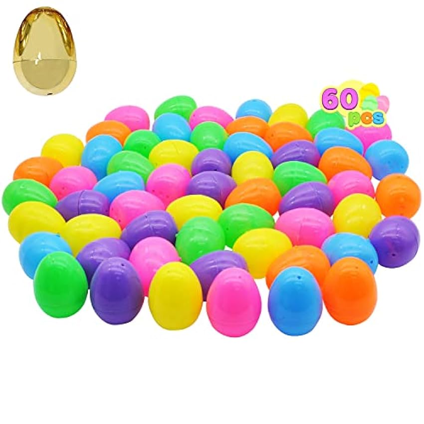 60 huevos de Pascua de 2 1/8 pulgadas incluyen 1 huevo dorado para rellenar golosinas específicas, recuerdo de fiesta de Pascua, huevos de Pascua, caza de huevos de Pascua, relleno de cesta HcH5sQjL