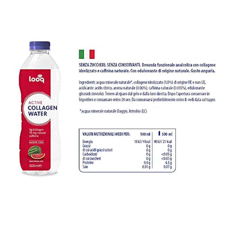 looq - Agua de colágeno activa, sabor sandía, 12 x 500 ml N1o50Tch