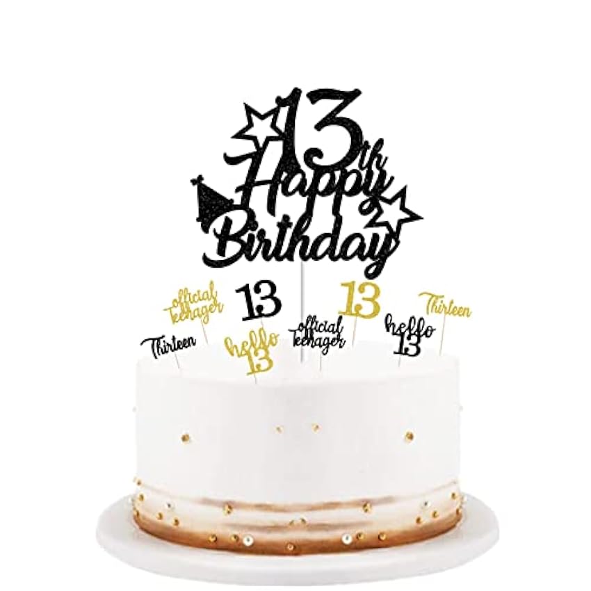 Decoración para tarta de cumpleaños número 13, color negro, oficial para adolescentes, decoración para cupcakes de 13 cumpleaños para niños y niñas, suministros para fiesta de cumpleaños de 13 años kEmPxSZI