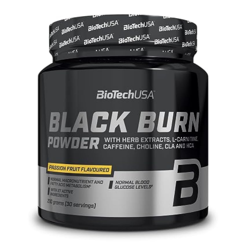 BioTechUSA Black Burn Powder | Fórmula Termogénica Avanzada | Metabolismo de la Grasa, Aumento de Energía | Extractos de plantas, vitaminas, minerales, 210 g, Passion fruit G6P24Tva