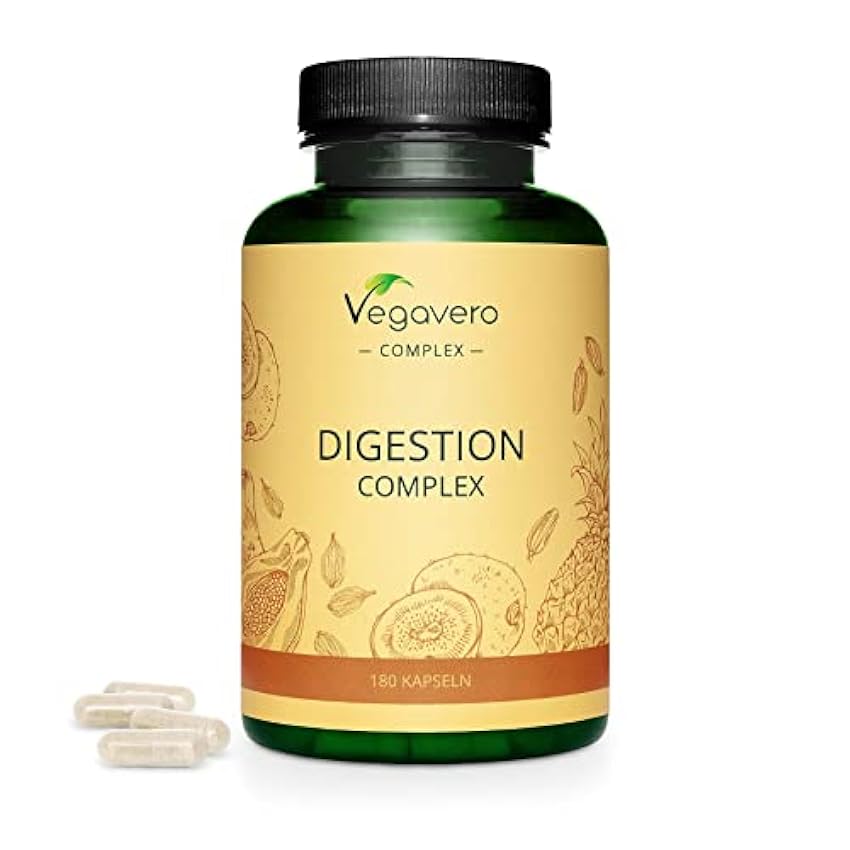 Enzimas Digestivas Vegavero® | 100% Natural | Suplemento para Digestión | Papaína & Bromelina con extractos de Cardamomo, Kiwi y Comino | 180 Cápsulas | Apto para Veganos Pp55yOdO