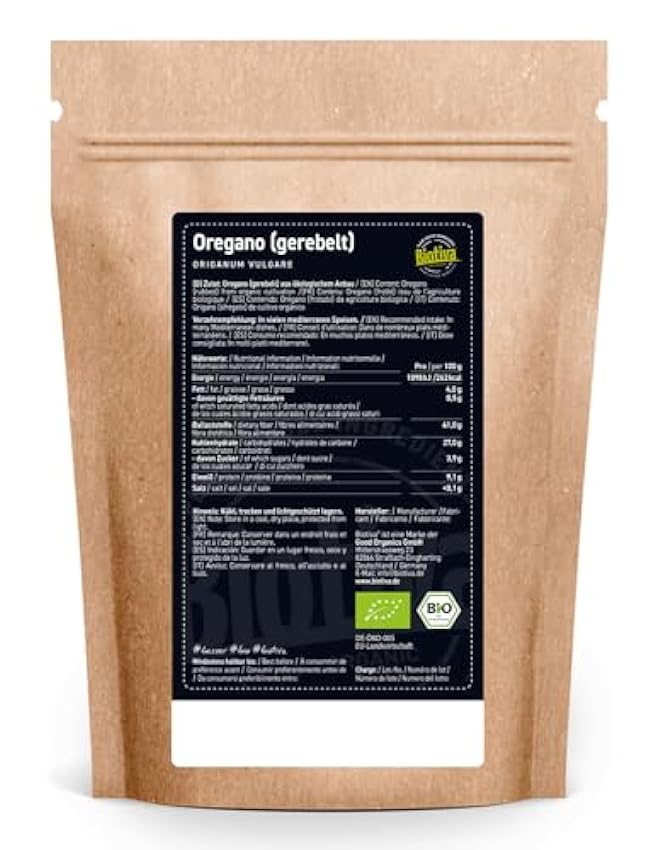 Biotiva Orégano orgánico rallado 250 g - Origanum vulgare - especia de cultivo orgánico - llenada y verificada en Alemania (DE-ÖKO-005) kJ4tU0jn