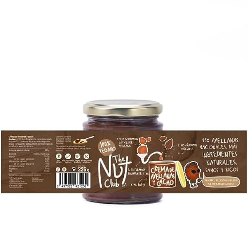 Crema de avellanas y cacao 225 gr. The Nut Club | 100% Vegana, sin azúcares añadidos y con avellanas nacionales FmNOf60X