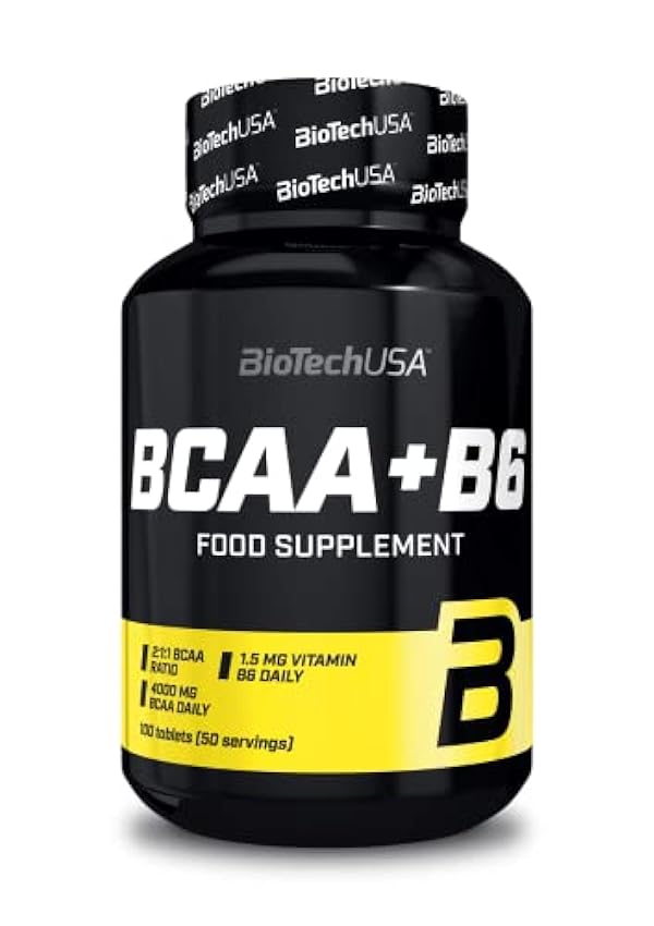 BioTechUSA BCAA+B6, Complemento alimenticio a base de aminoácidos L-leucina, L-isoleucina y L-valina en una proporción de 2:1:1 con vitamina B6, 100 tabletas pEHPlL8u