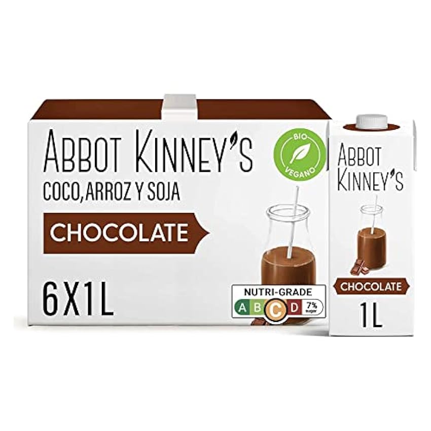 Abbot Kinney´s - Pack de 6 Unidades de 1 L de Batido Ecológico Vegetal Sabor Chocolate - Apto para Veganos - Sin Lactosa - A base de Arroz, Coco y Soja - Delicioso Batido sin Leche fSGwAS7U