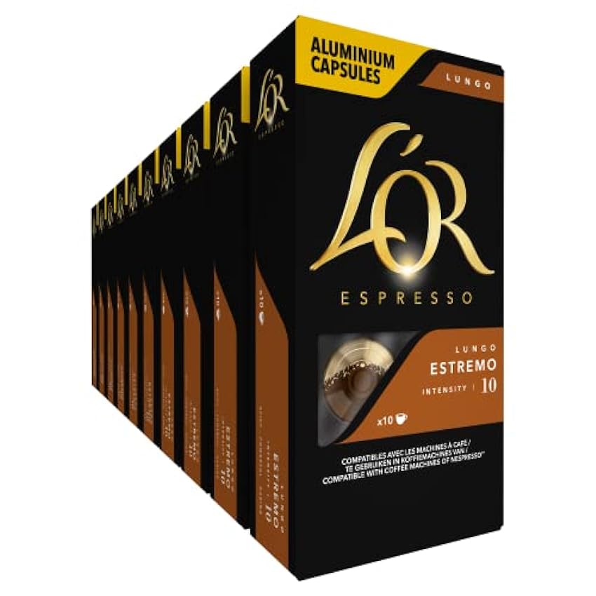 L´OR Espresso Cápsulas de Café Lungo Extremo | Intensidad 10 | 100 Cápsulas Compatibles Nespresso (R)* - Exclusive - Exclusive KY3PH61K